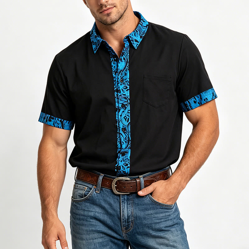 Men's Fashion Short Sleeve Contrast Cuff Collar Button Shirt - image 1