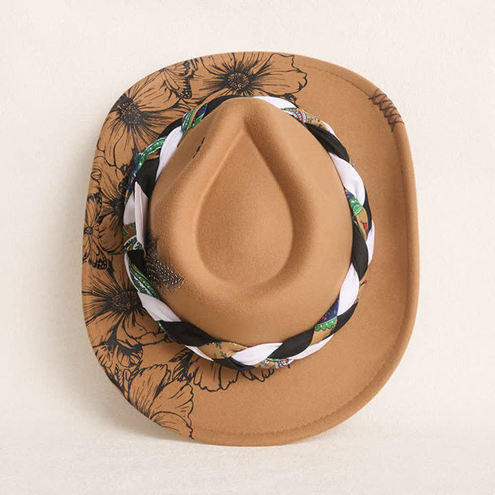 Western Sunflower Feather Decor Ethnic Strap Cowboy Hat - image 7