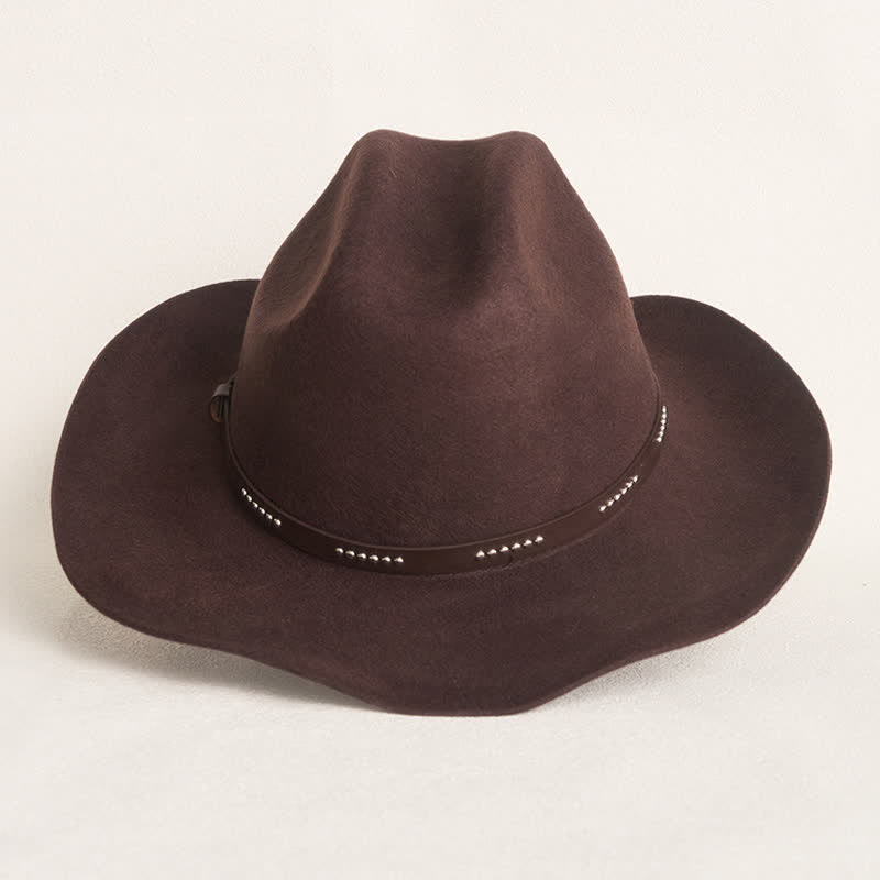 Simple Solid Coffee Color Wide Brimmed Cowboy Hat - image 5