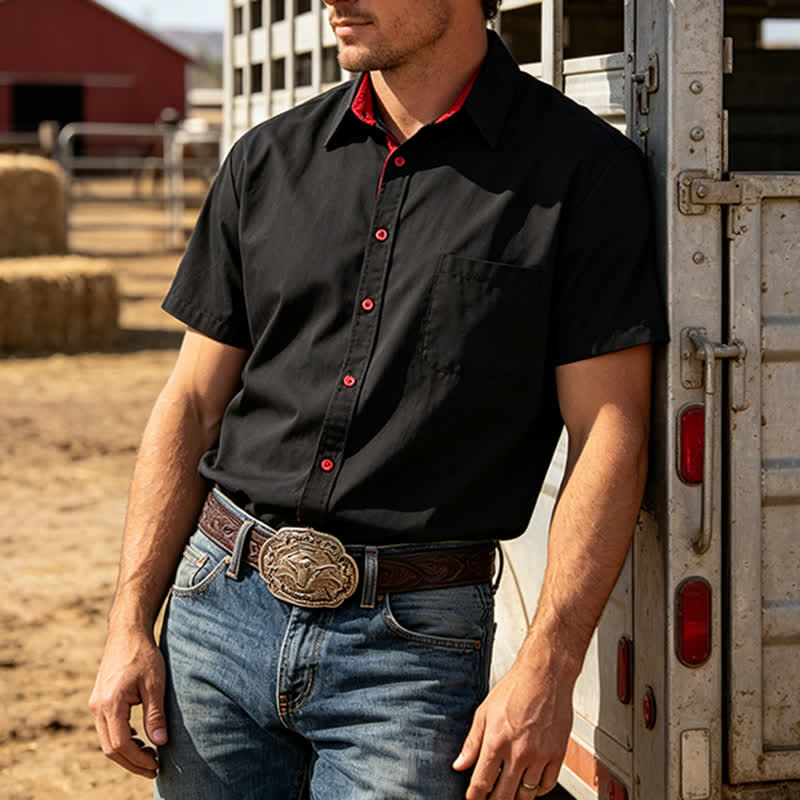 Men's Solid Short Sleeve Button Up Chest Pocket Shirt - image 0