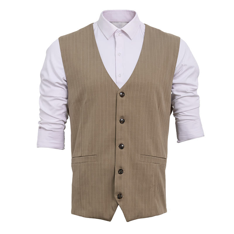 Men's Formal Business Pinstripe Multiple Pockets Suit Vest - image 12