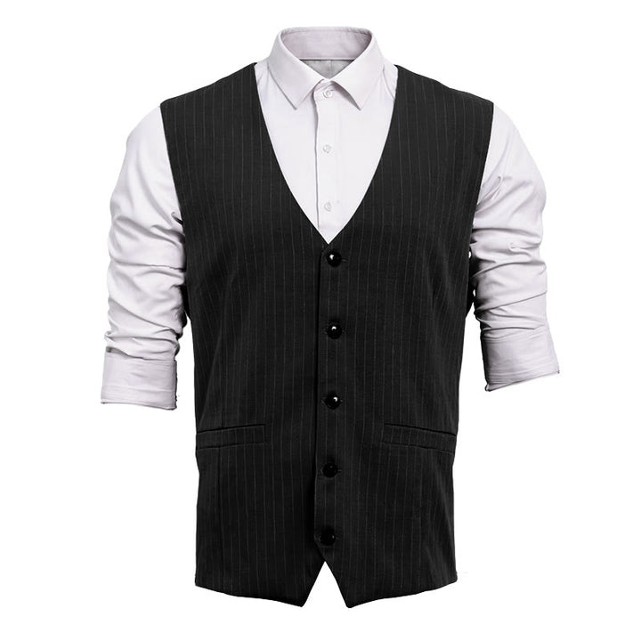 Men's Formal Business Pinstripe Multiple Pockets Suit Vest - Black - 2XL - image 6