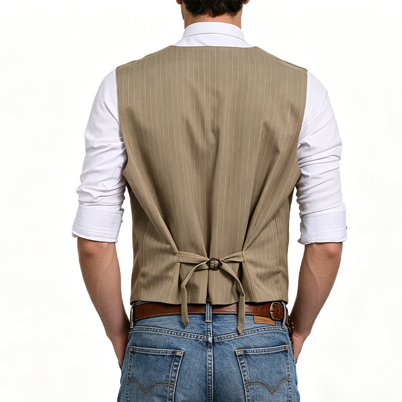 Men's Formal Business Pinstripe Multiple Pockets Suit Vest - image 3