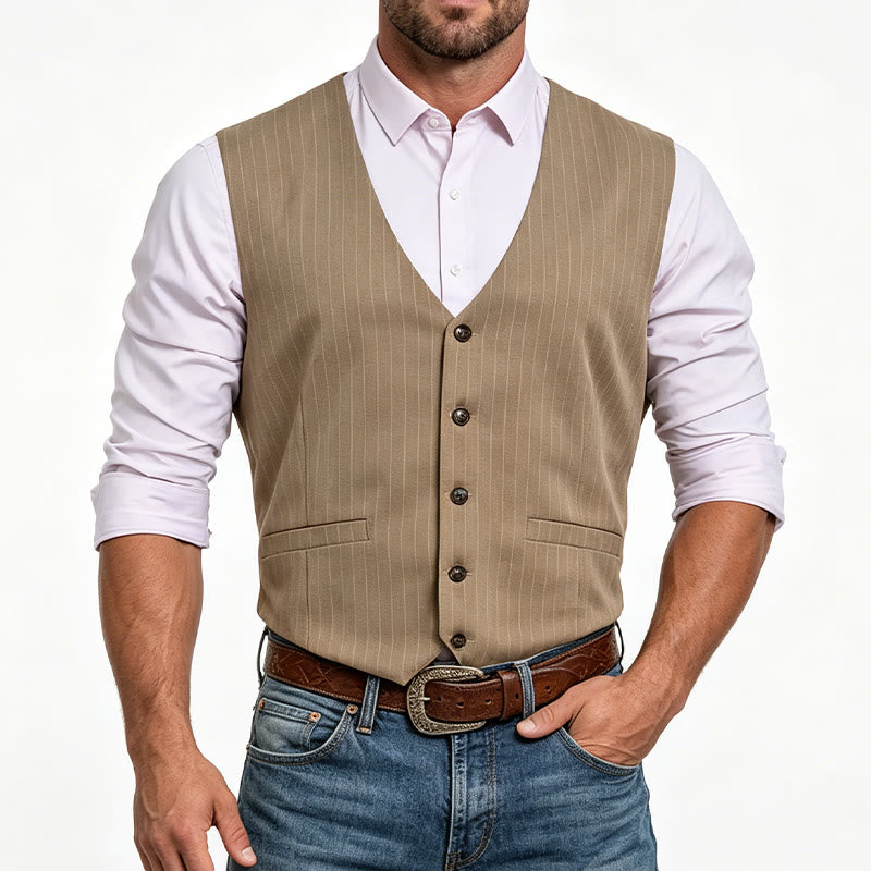 Men's Formal Business Pinstripe Multiple Pockets Suit Vest - image 1