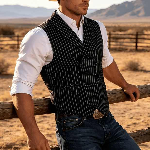 Men's Slim Fit Striped Formal Dress Waistcoat - Black - 3XL - image 0