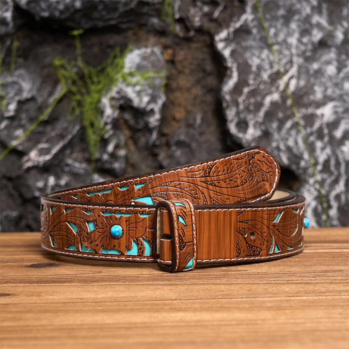 Western Star Flag Initial Letter DIY Buckle Leather Belt - Z - Turquoise Carved Belt (40) - image 4
