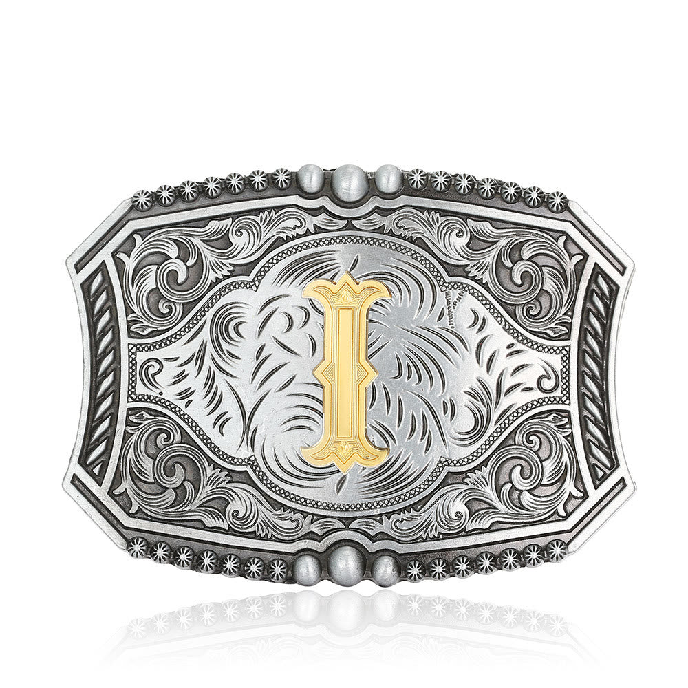 Vintage Initial Letter Square DIY Buckle Leather Belt - I - Without Belt - image 12