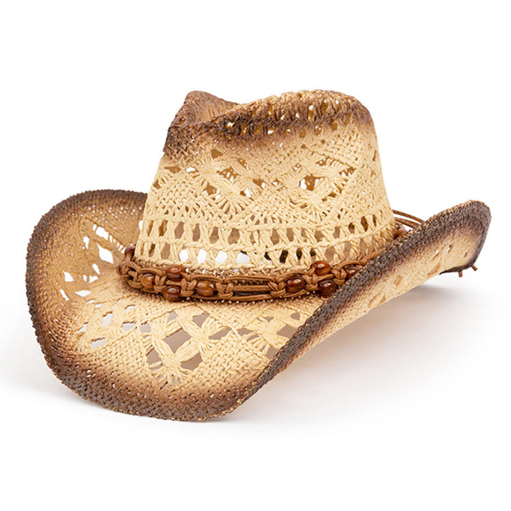 Breathable Straw Cowboy Hat For Summer Beach Outdoor Sun Hat - Khaki - M (22"-22 7/8") - image 0