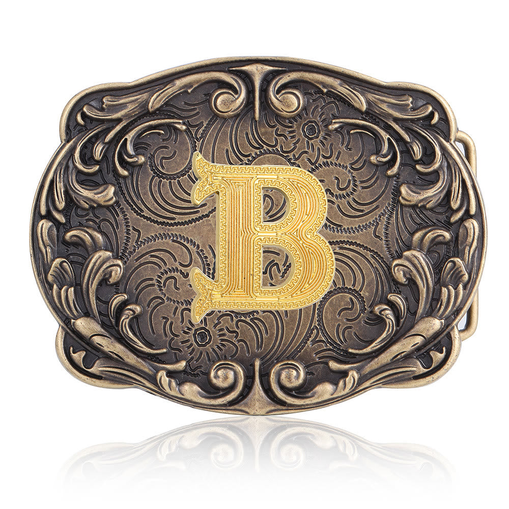 Retro Totem Initial Letter Western DIY Buckle Leather Belt - B - Without Belt - image 6