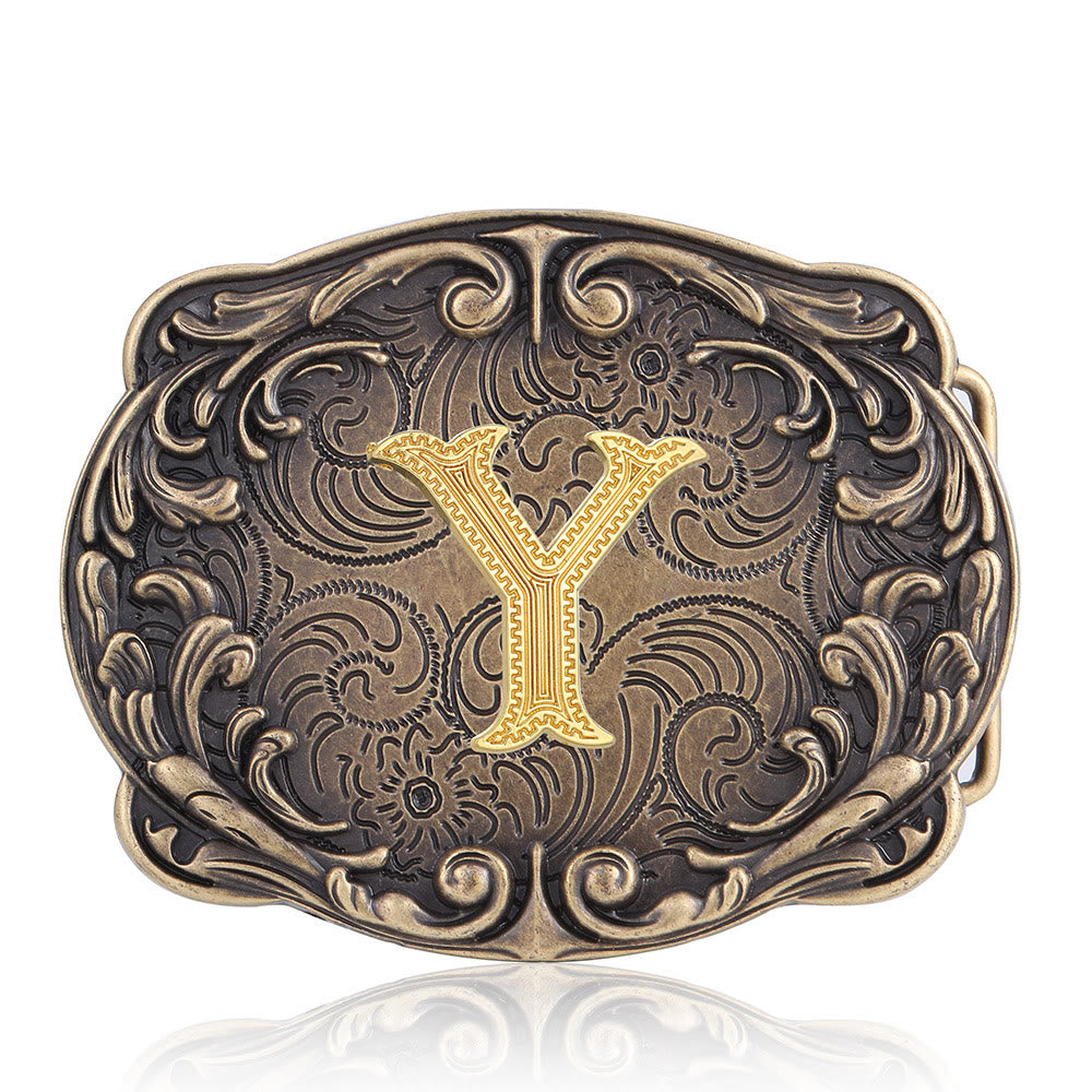 Retro Totem Initial Letter Western DIY Buckle Leather Belt - Y - Without Belt - image 28