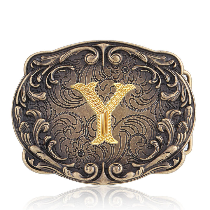 Retro Totem Initial Letter Western DIY Buckle Leather Belt - Y - Without Belt - image 28