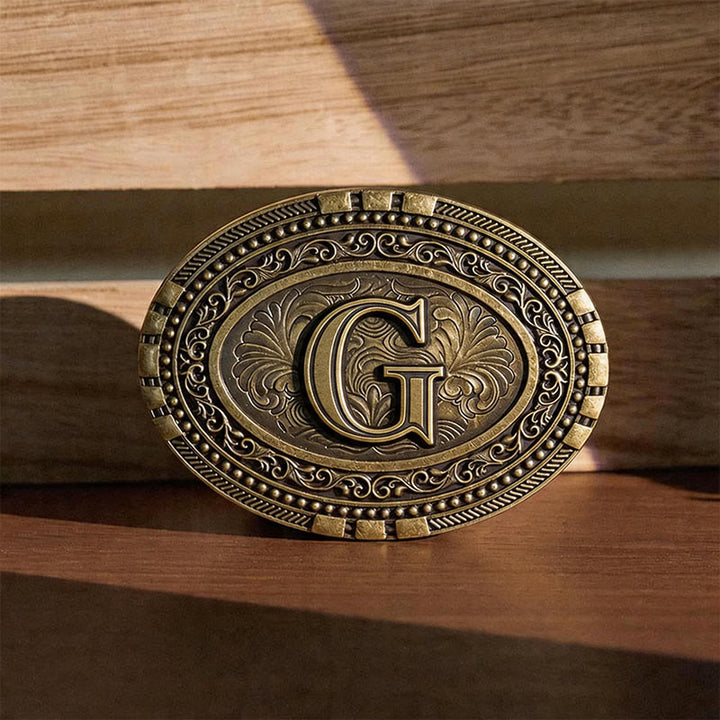 Western Oval Initial Letter Carved DIY Buckle Leather Belt - G - Without Belt - image 10