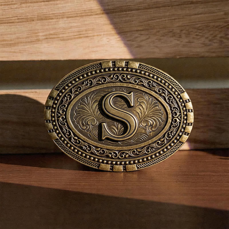 Western Oval Initial Letter Carved DIY Buckle Leather Belt - S - Without Belt - image 22
