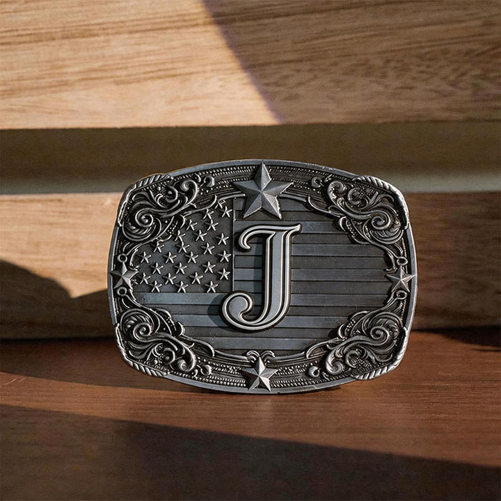 Western Star Flag Initial Letter DIY Buckle Leather Belt - J - Without Belt - image 13