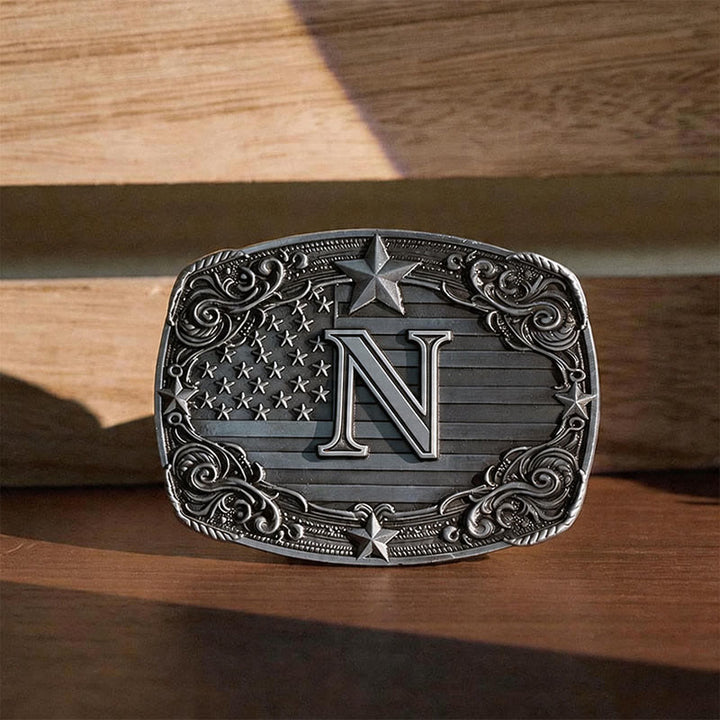 Western Star Flag Initial Letter DIY Buckle Leather Belt - N - Without Belt - image 17
