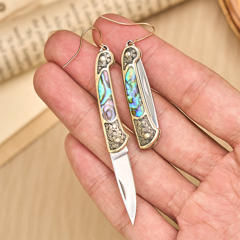 Artisan Iridescent Abalone Pocket Knife Earrings - image 2