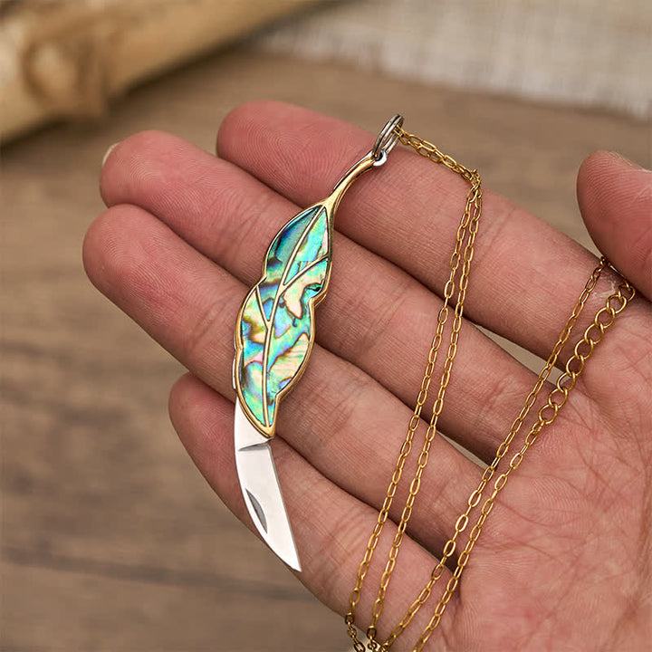 Leaf-Shaped Abalone Functional Pocket Knife Necklace - image 1