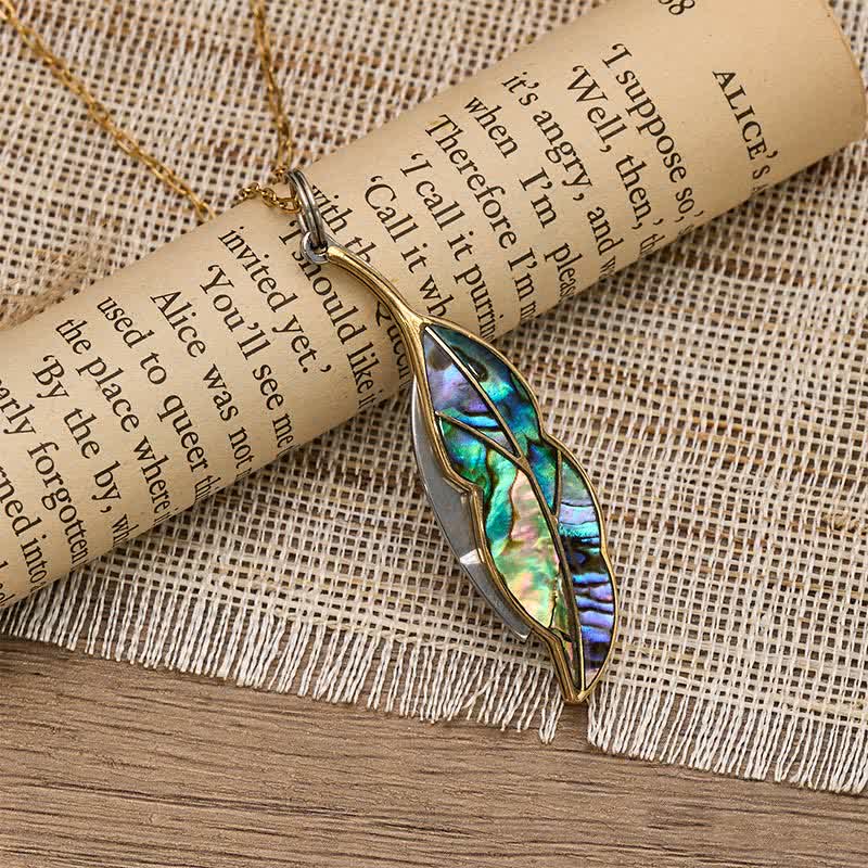 Leaf-Shaped Abalone Functional Pocket Knife Necklace - image 2