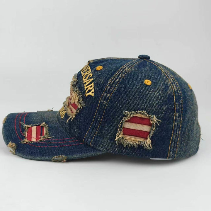 Vintage Washed Distressed Denim American Flag Baseball Cap - image 2