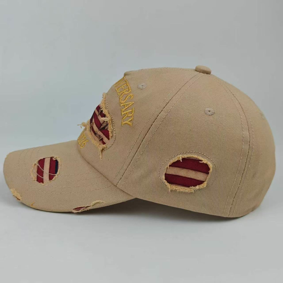Vintage Washed Distressed Denim American Flag Baseball Cap - image 5