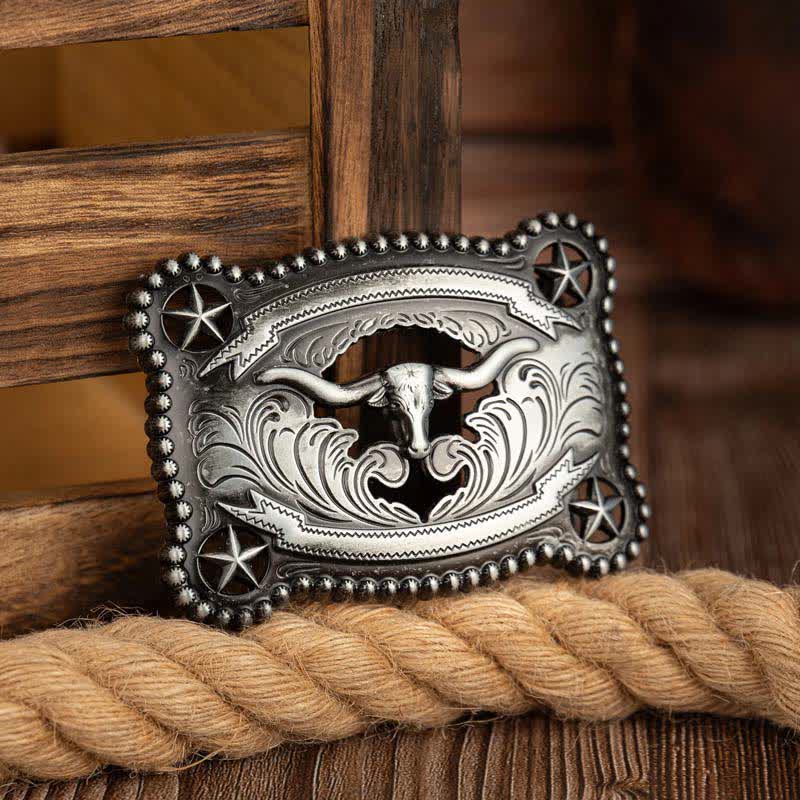 Men's Texas Longhorn Star Hollow Out DIY Buckle Leather Belt - Silver - Without Belt - Not Included Belt - image 8