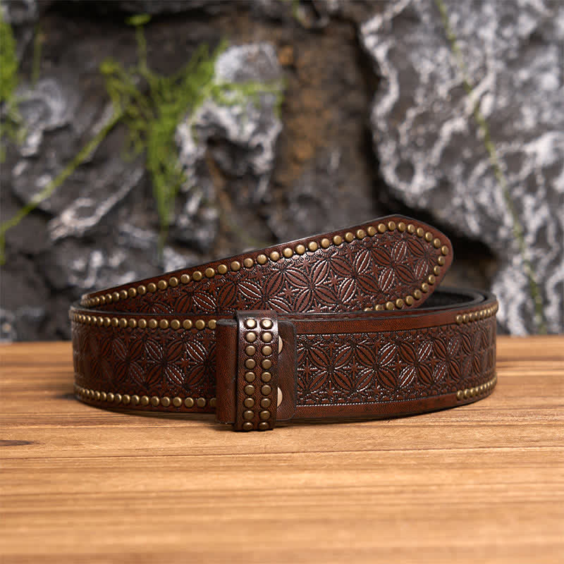 Dark Aesthetic Floral Serpent DIY Buckle Leather Belt - Bronze - Brown Rivet Belt - 42 - image 10
