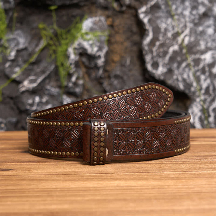Dark Aesthetic Floral Serpent DIY Buckle Leather Belt - Bronze - Brown Rivet Belt - 42 - image 10