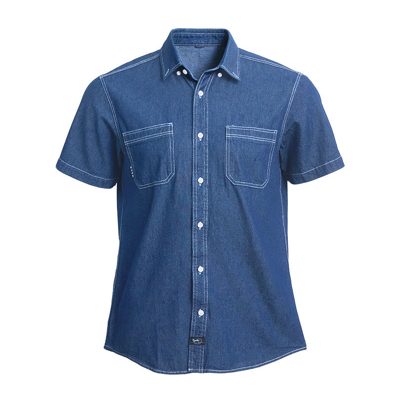 Men's Casual Daily Wear Cotton Short Sleeve Denim Shirt - Light Blue - 4XL - image 0