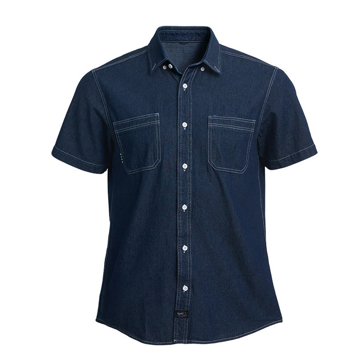 Men's Casual Daily Wear Cotton Short Sleeve Denim Shirt - Dark Blue - 4XL - image 1