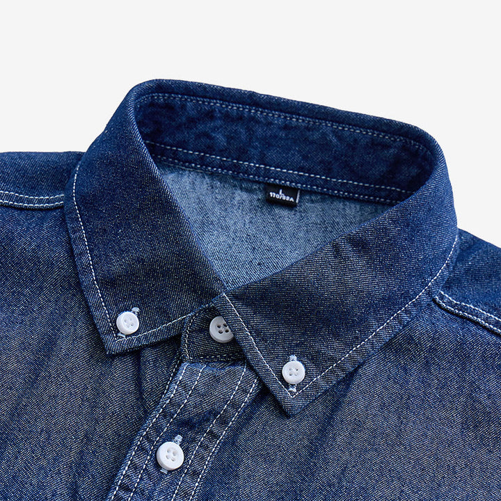 Men's Casual Daily Wear Cotton Short Sleeve Denim Shirt - image 3
