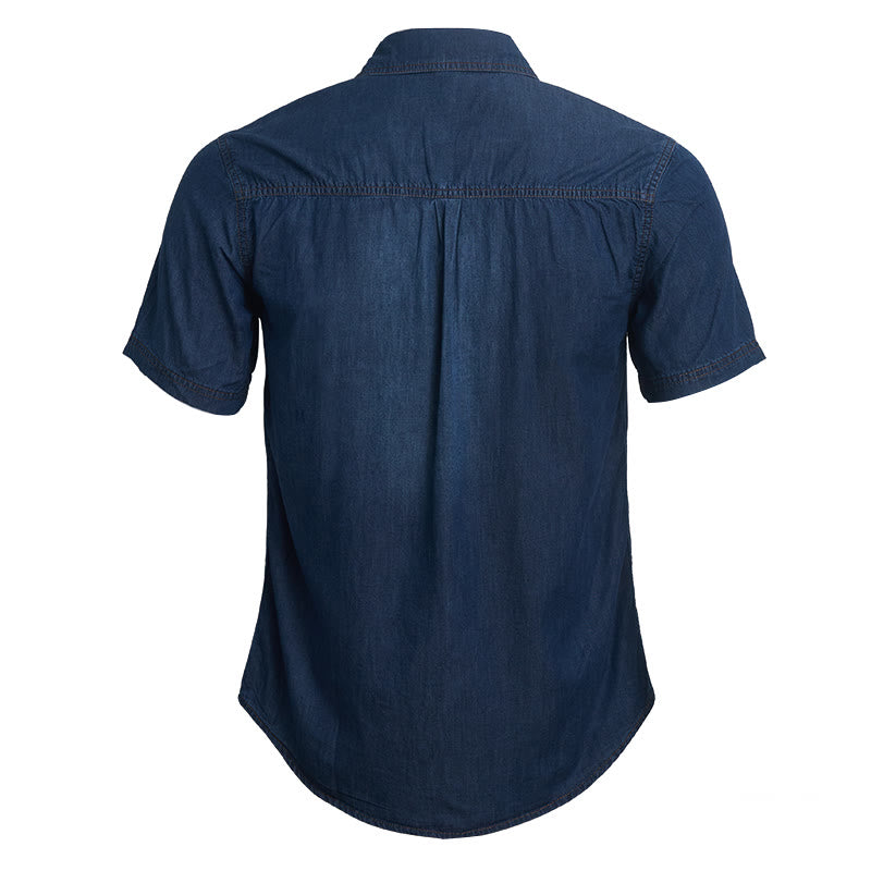 Men's Casual Vintage Washed Short Sleeve Denim Shirt - image 1