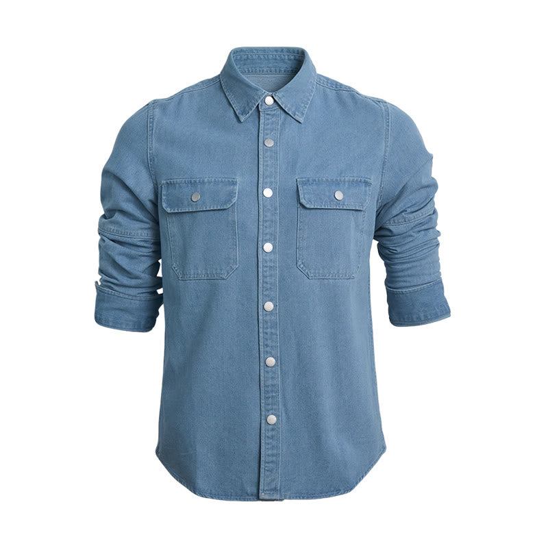 Men's Casual Loose Fit Long Sleeve Denim Button Up Shirt - Light Blue - 3XL - image 1