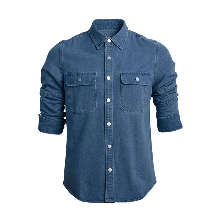 Men's Casual Loose Fit Long Sleeve Denim Button Up Shirt - Dark Blue - 3XL - image 0