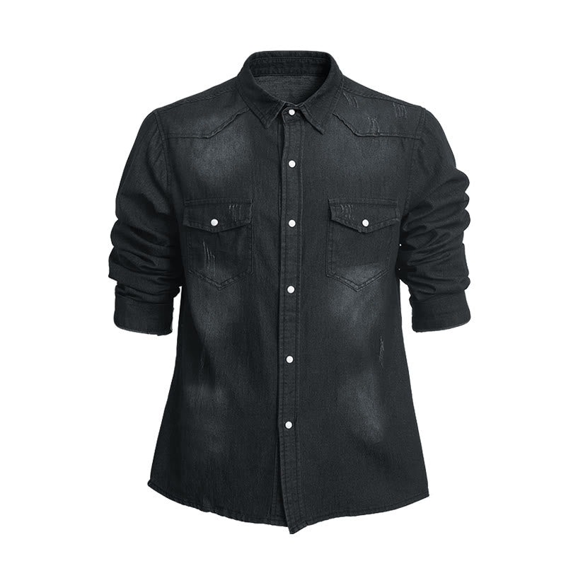 Men's Fashion Slim Fit Long Sleeve Denim Button Up Shirt - Dark Grey - 3XL - image 2