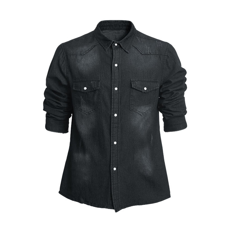 Men's Fashion Slim Fit Long Sleeve Denim Button Up Shirt - Dark Grey - 3XL - image 2