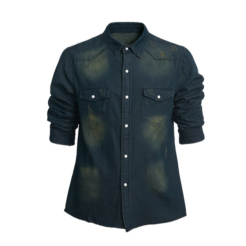 Men's Fashion Slim Fit Long Sleeve Denim Button Up Shirt - Blue - 3XL - image 0