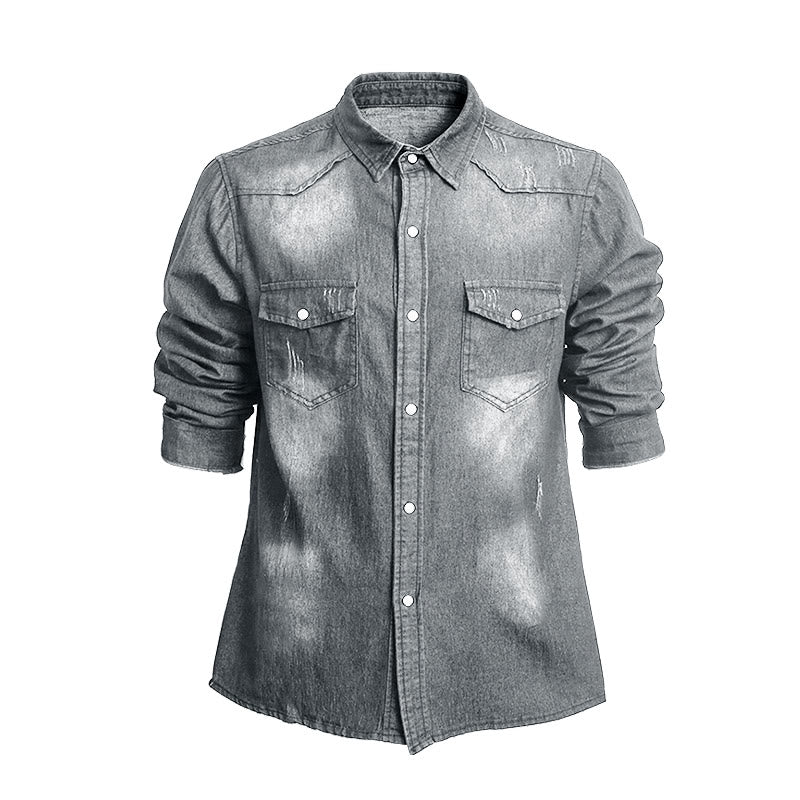 Men's Fashion Slim Fit Long Sleeve Denim Button Up Shirt - Light Gray - 3XL - image 3