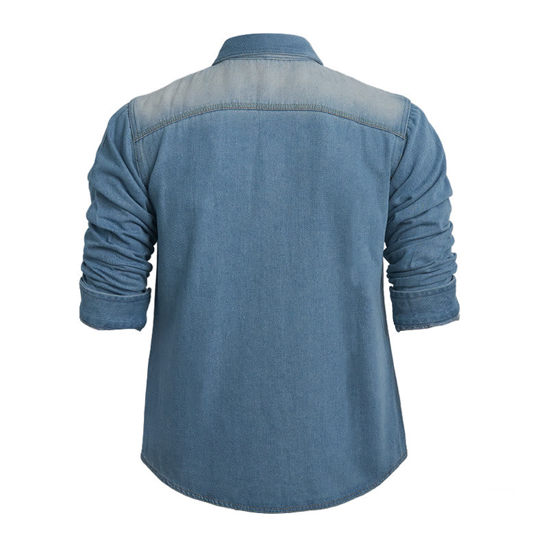 Men's Fashion Distressed Detail Long Sleeve Denim Shirt - image 1