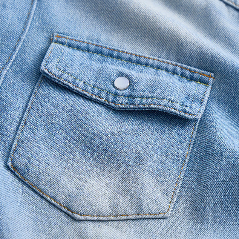 Men's Fashion Distressed Detail Long Sleeve Denim Shirt - image 4