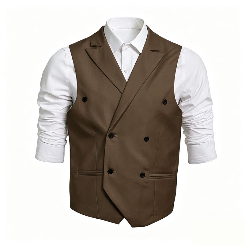 Men's Slim Fit Double Breasted Formal Dress Vest - Coffee - 6XL - image 5