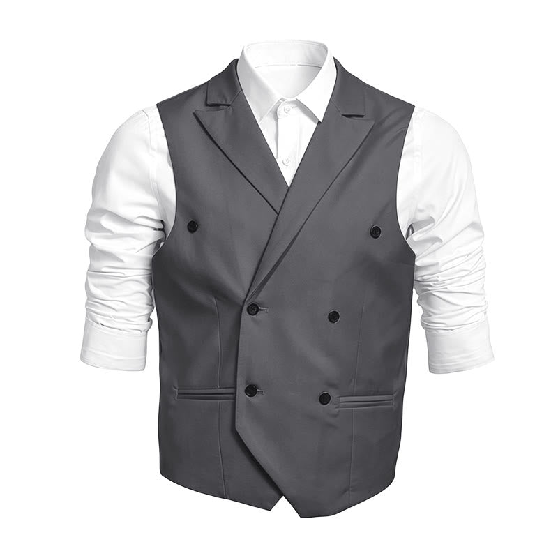 Men's Slim Fit Double Breasted Formal Dress Vest - Grey - 6XL - image 3