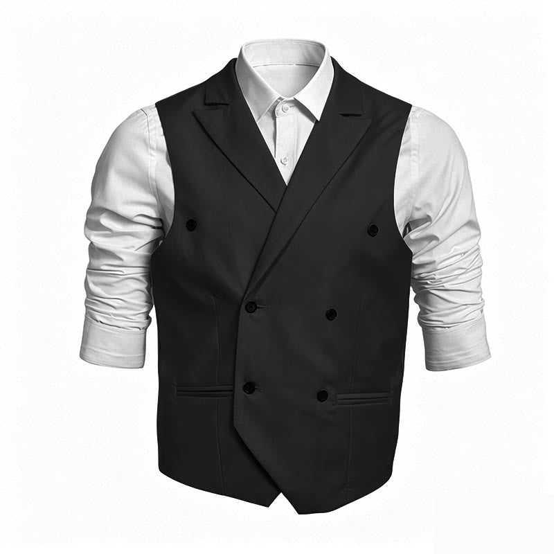 Men's Slim Fit Double Breasted Formal Dress Vest - Black - 6XL - image 2
