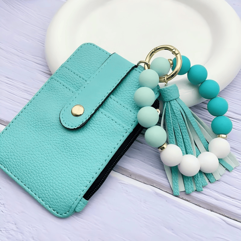 Fashionable Beaded Tassel Wristlet Card Holder Keychain - image 0