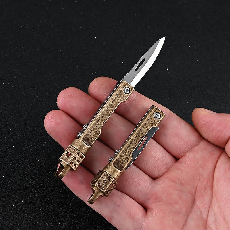 Vintage Rotating Dice Brass Handle Mini Folding Knife EDC-Tool - image 0