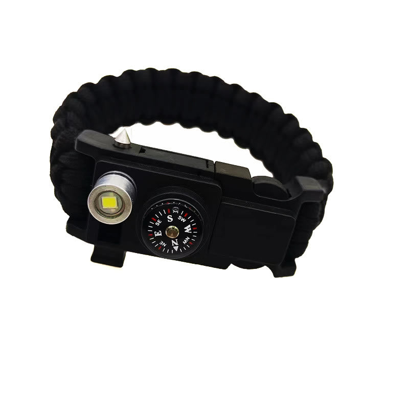 Lightweight LED Light Compass Emergency Survival Paracord Bracelet - Black - image 1