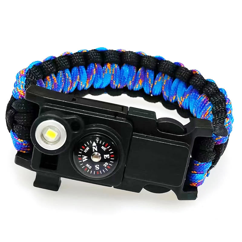 Lightweight LED Light Compass Emergency Survival Paracord Bracelet - Black & Gold & Blue Camouflage - image 9