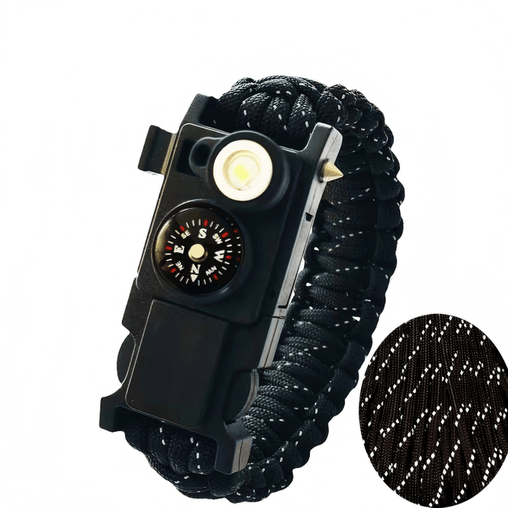 Lightweight LED Light Compass Emergency Survival Paracord Bracelet - Reflective Black - image 5