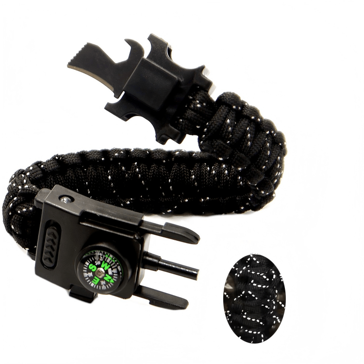 Multifunctional Outdoor Survival LED Paracord Bracelet - Black & Reflective Line - image 7