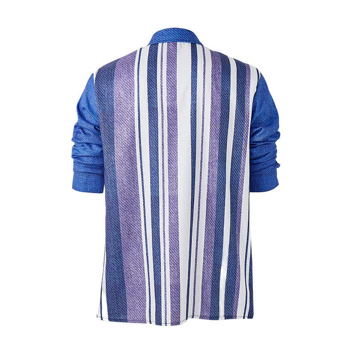 Men's Blue Striped Retro Cowboy Style Long Sleeve Shirt - image 9