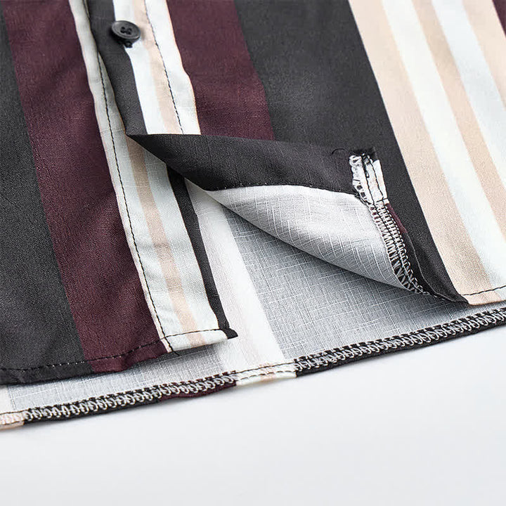 Men's Burgundy & Grey Western Vertical Stripe Long Sleeve Shirt - image 6